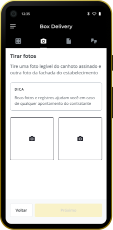 tela de upload de fotos no aplicativo da Vuxx